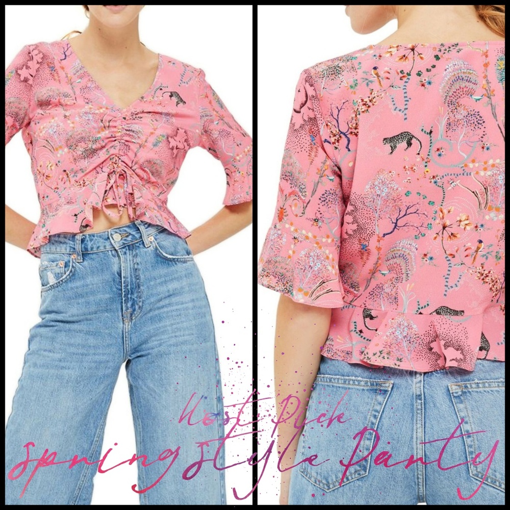 🎉HP🎉Topshop🧞Ruby Magical Leopard Ruched Blouse - Picture 1 of 8